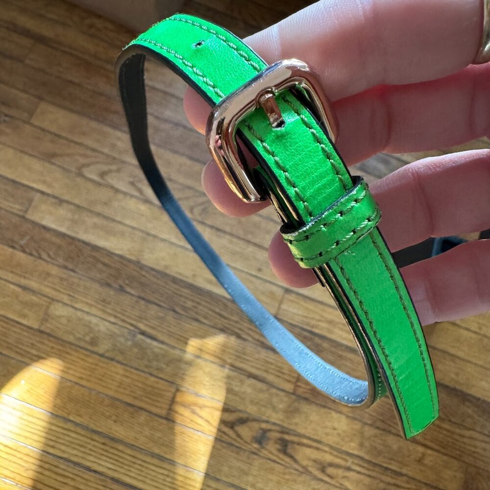 Neon Green with Gold Buckle Skinny Belt